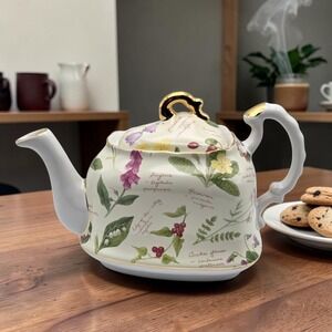 Vintage Royal Cuthbertson Floral Porcelain Botanical Teapot Made In England
